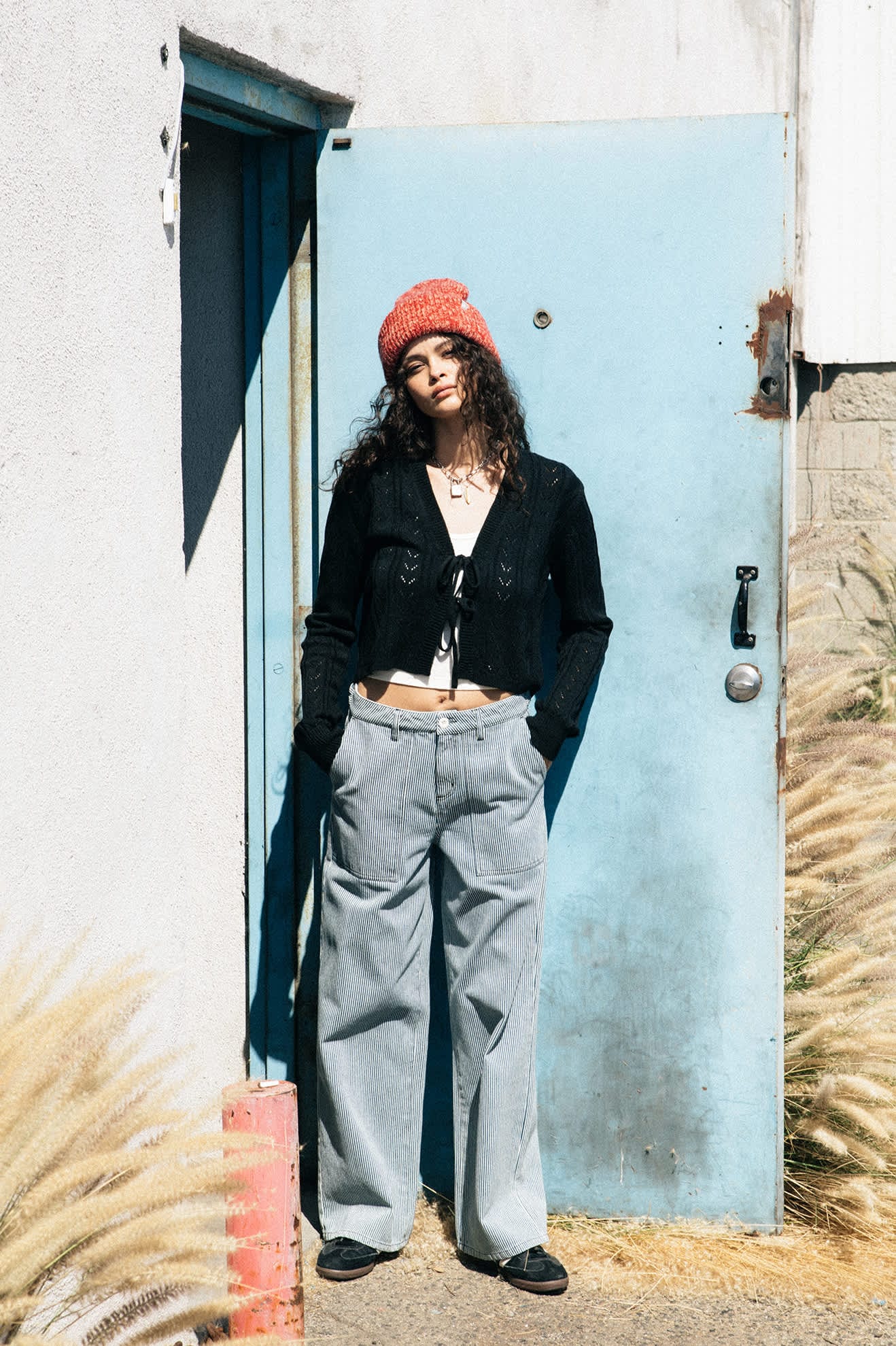 brixton Cropped Pointelle Tie Cardigan
