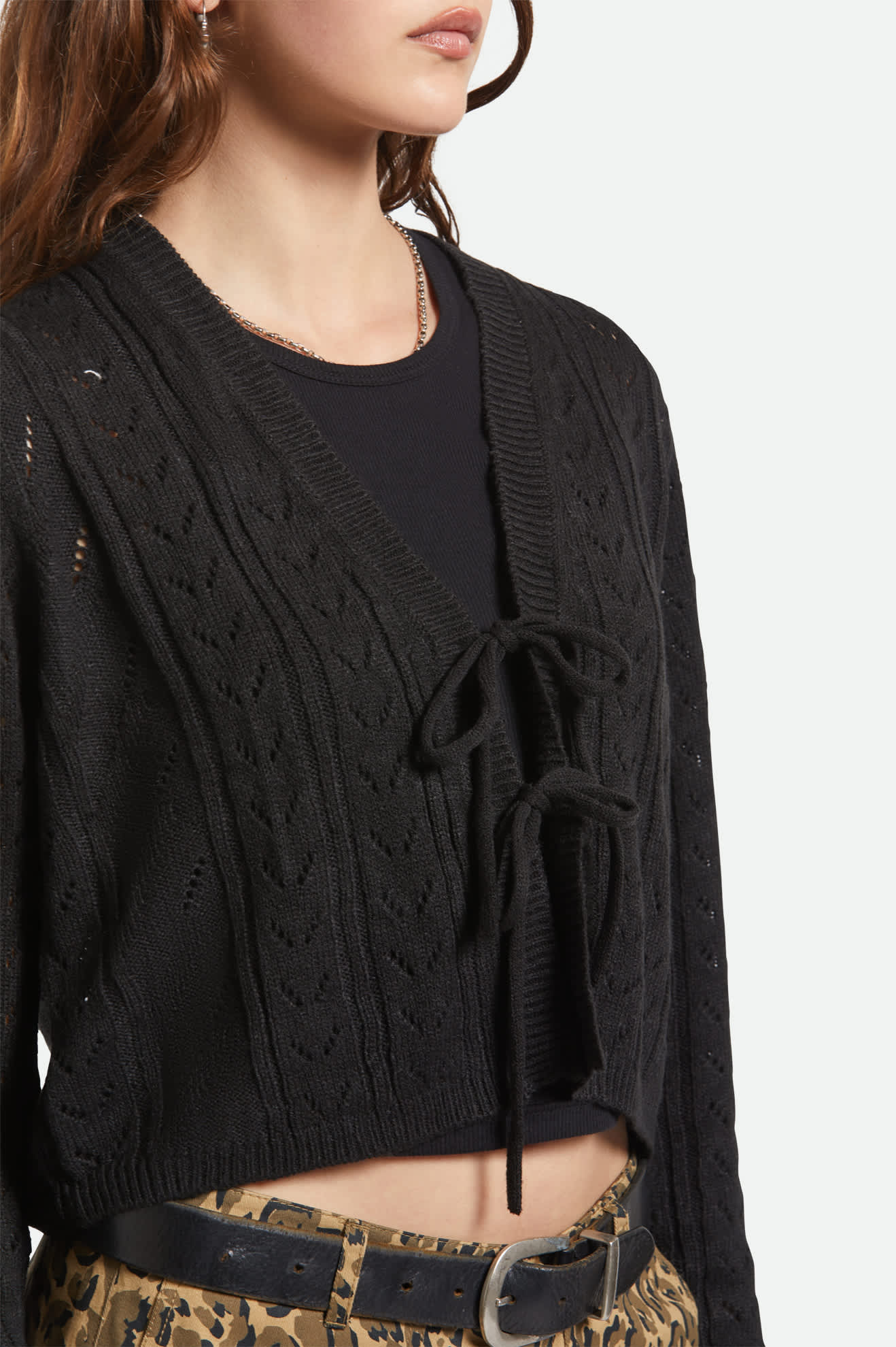 brixton Cropped Pointelle Tie Cardigan