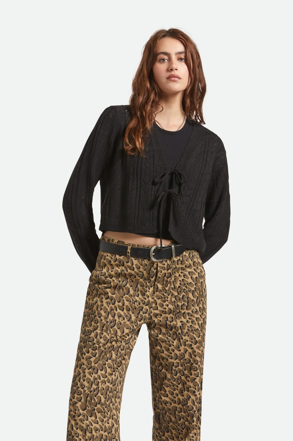 brixton Cropped Pointelle Tie Cardigan