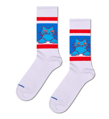 calze happy socks CAT ON STRIPE SNEAKER SOCK