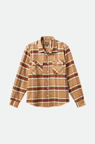 camicie brixton BOWERY L/S FLANNEL - LIGHT BROWN/BURNT HENNA
