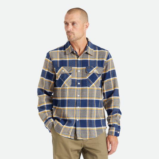 brixton BOWERY L/S FLANNEL - MOONLIT OCEAN/BRIGHT GOLD/OFF WHITE foto 2