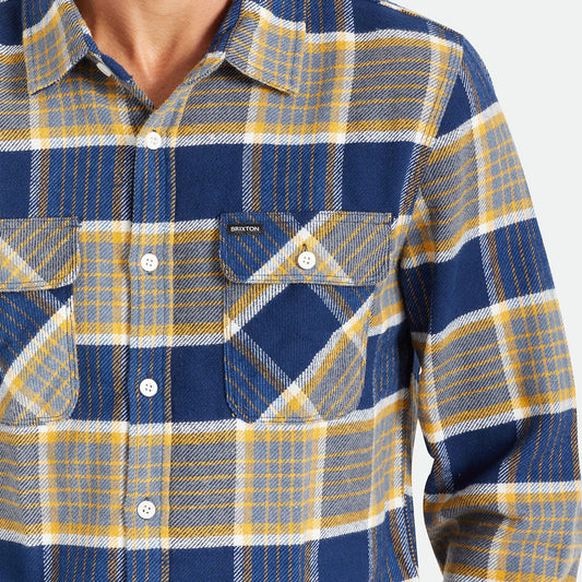 brixton BOWERY L/S FLANNEL - MOONLIT OCEAN/BRIGHT GOLD/OFF WHITE foto 6