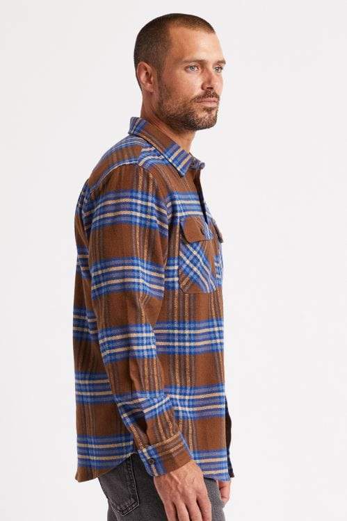 brixton Bowery L/S X Flannel Washed Brown/Mineral Blue foto 2