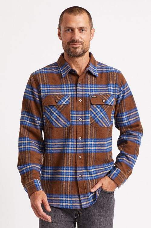 brixton Bowery L/S X Flannel Washed Brown/Mineral Blue foto 1