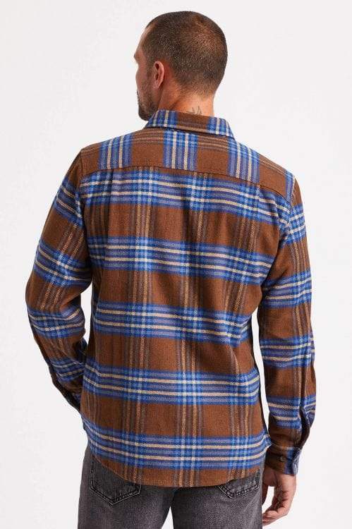brixton Bowery L/S X Flannel Washed Brown/Mineral Blue foto 5