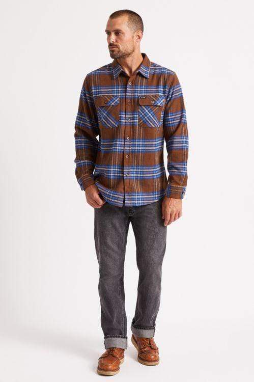 brixton Bowery L/S X Flannel Washed Brown/Mineral Blue foto 3