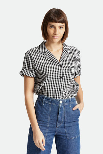 camicie brixton BUNKER GINGHAM BF S/S WVN - BLACK