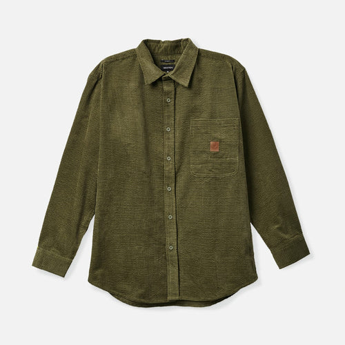 camicie brixton PORTER L/S WAFFLE CORDUROY - MILITARY OLIVE
