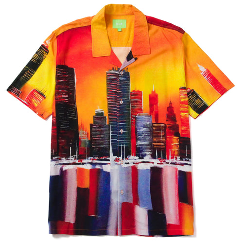 camicie huf CONCRETE JUNGLE S/S WOVEN TOP - ORANGE