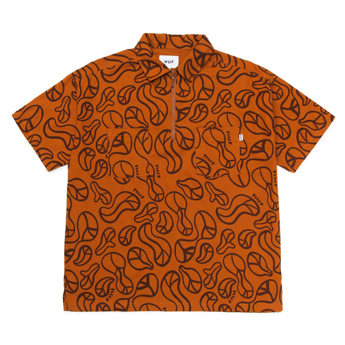 camicie huf GROOVY ZIP WORK SHIRT - BURNT ORANGE