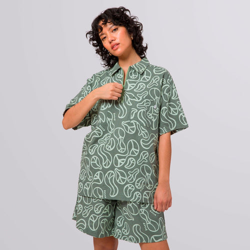 camicie huf GROOVY ZIP WORK SHIRT - SAGE