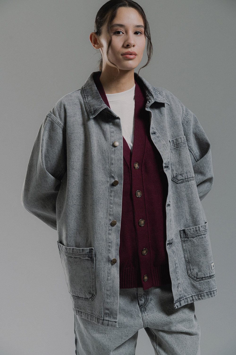 cat wwr giacche Denim Overshirt With Acid Wash