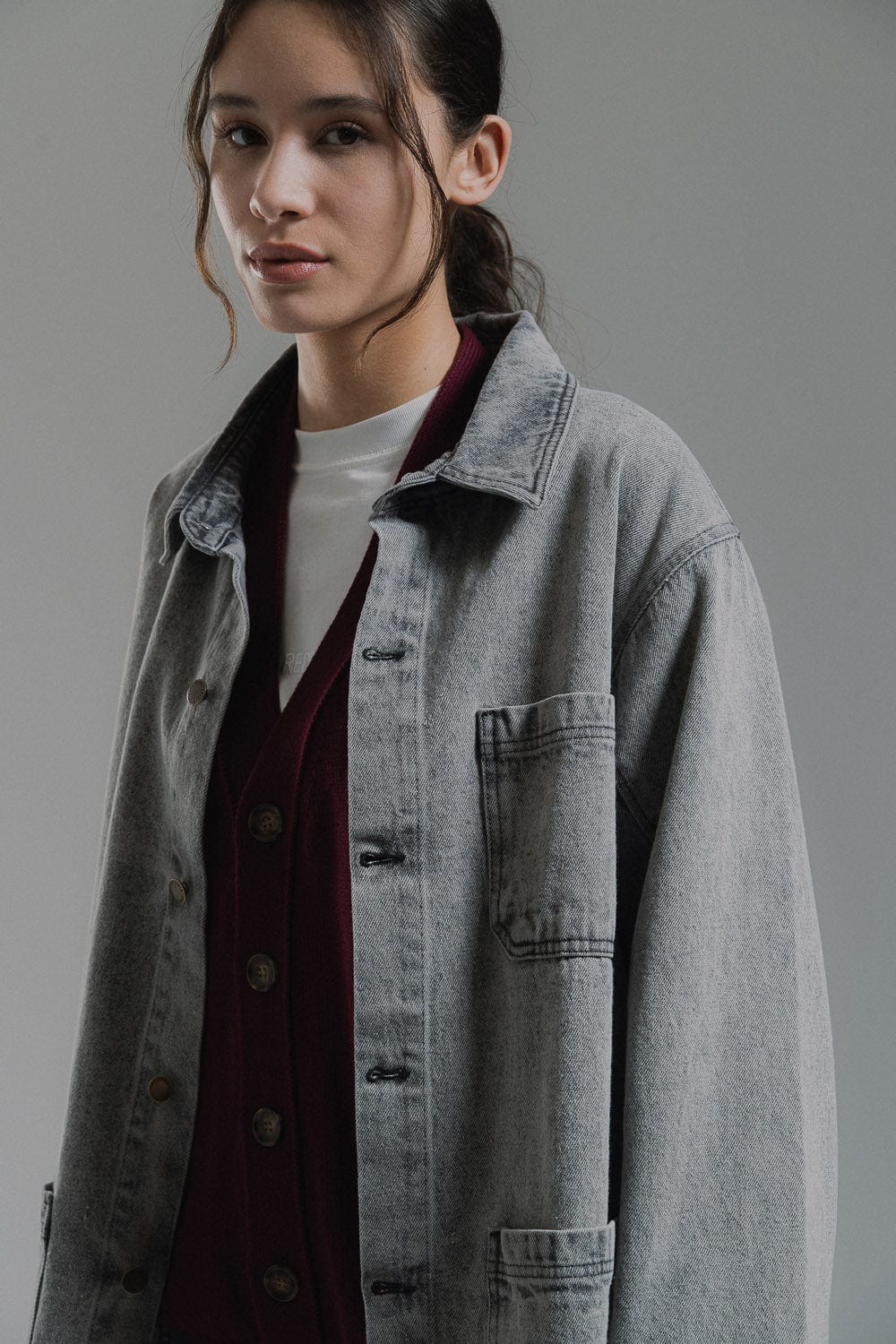 cat wwr giacche Denim Overshirt With Acid Wash