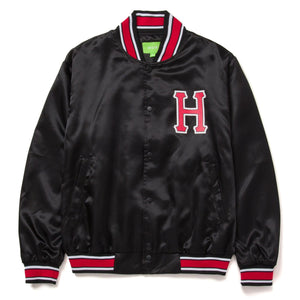 CRACKERJACK SATIN BASEBALL JACKET - BLACK