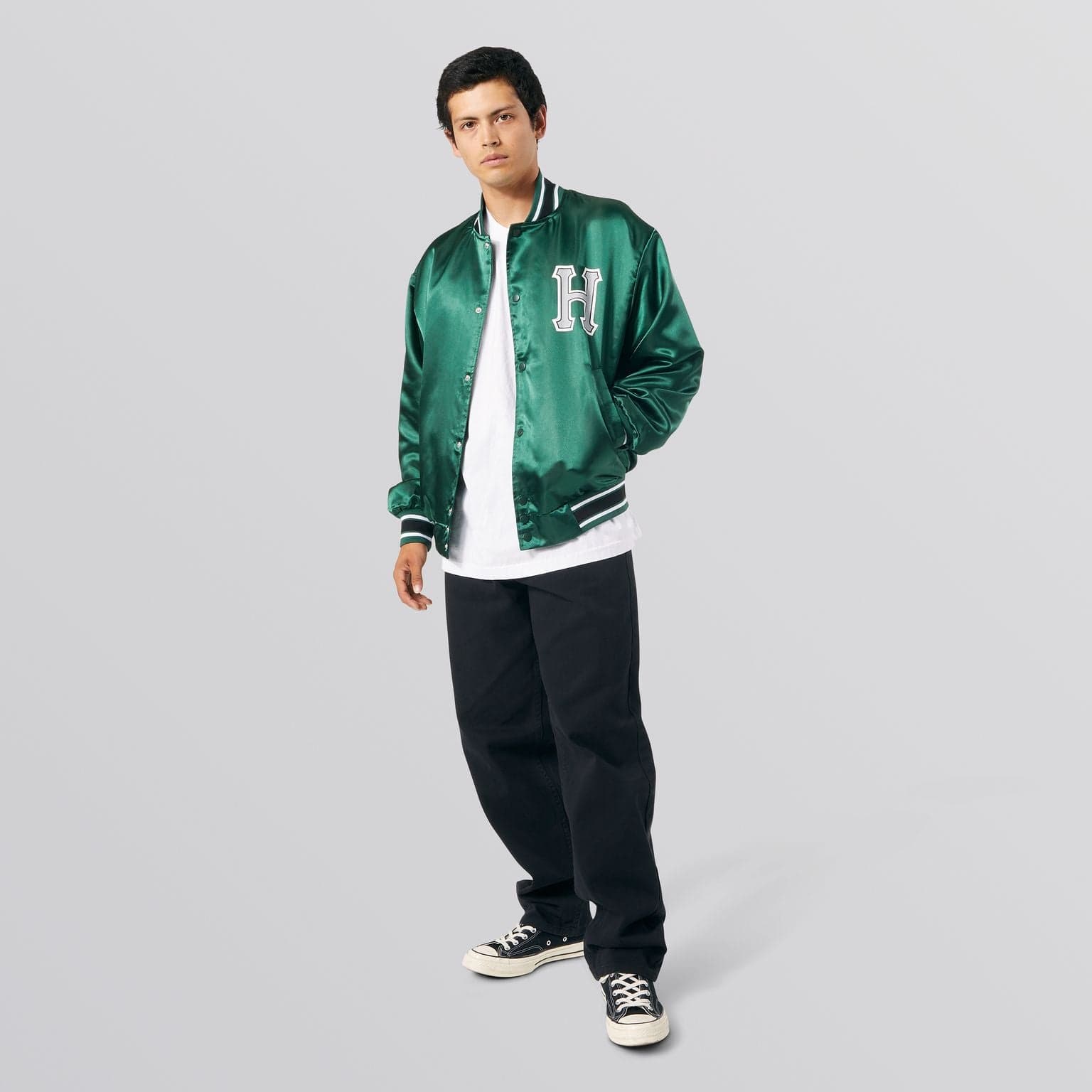 【新品】HUFCRACKERJACK SATIN BASEBALL JACKET HUF Crackerjack Satin Baseball Jacket JK00372-BLACK - Shiekh