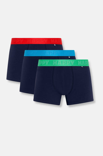 intimo happy socks 3 PACK SOLID NAVY SHORT BOXERS