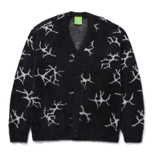 maglie huf CRACKED CARDIGAN - BLACK