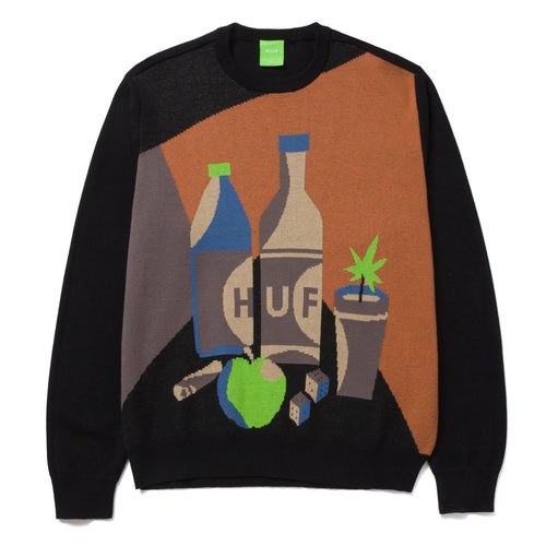 maglie huf STILL LIFE CREWNECK SWEATER - BLACK
