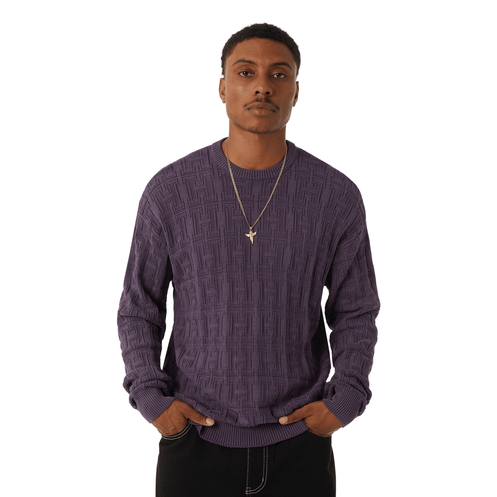 huf maglioni Interlaced Jacquard Overdyed Crew