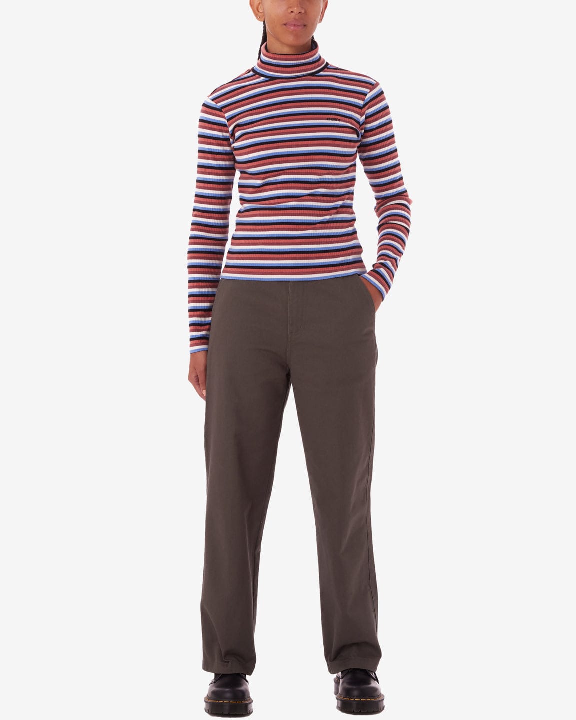 obey Quince Stripe Turtleneck Ls Tee