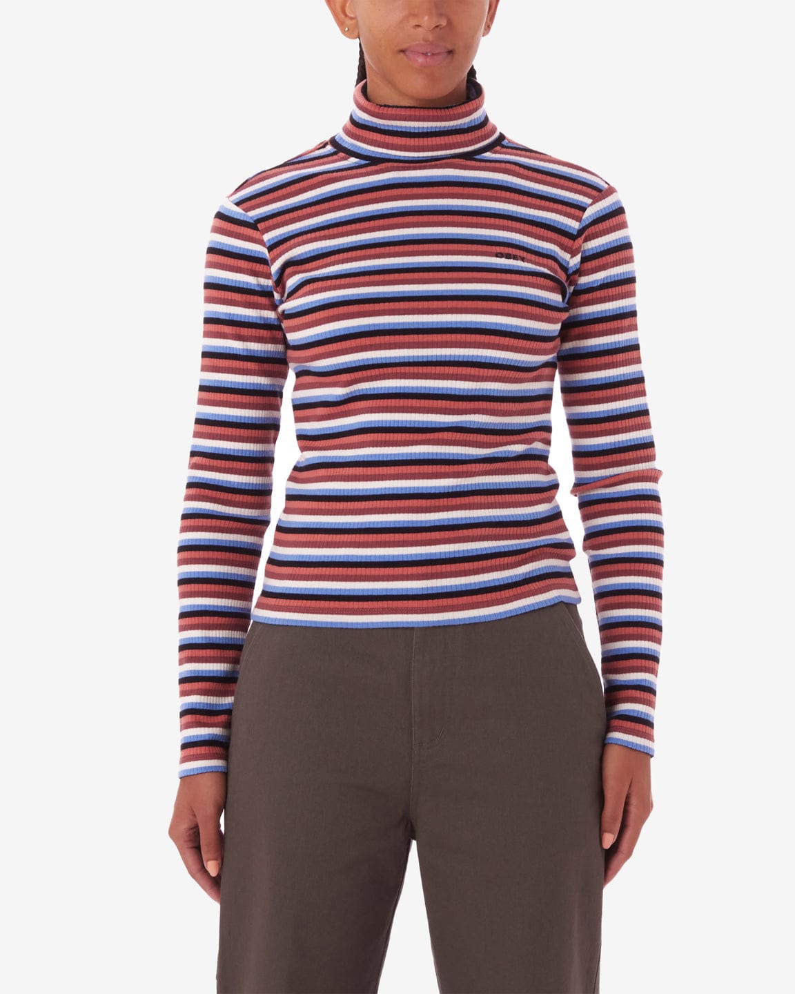 obey Quince Stripe Turtleneck Ls Tee