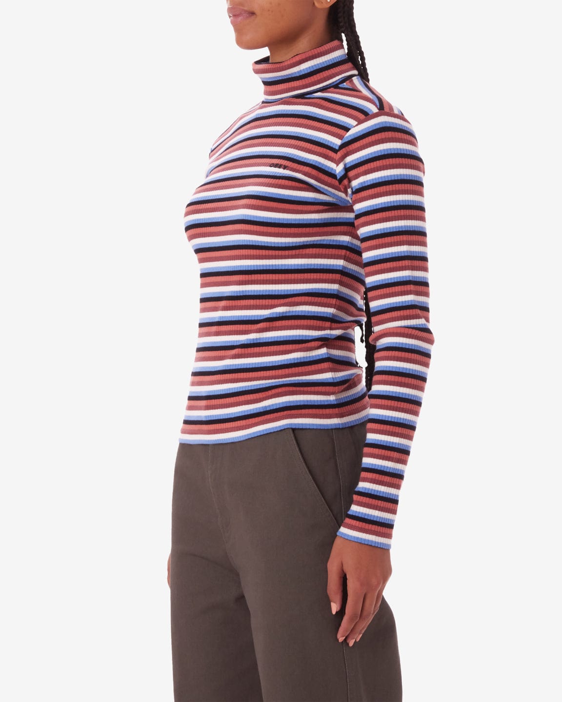 obey Quince Stripe Turtleneck Ls Tee