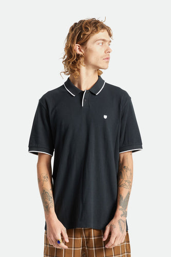 t-shirt brixton PROPER S/S POLO KNIT - BLACK