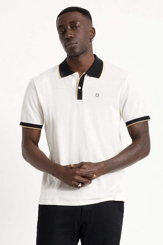 t-shirt brixton PROPER S/S POLO KNIT - OFF WHITE/BLACK