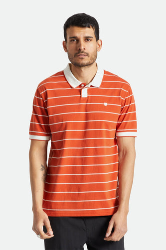 t-shirt brixton PROPER S/S POLO KNIT - PHOENIX ORANGE/OFF WHITE