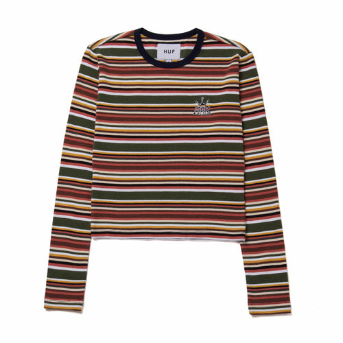 t-shirt huf CROWN STRIPE JERSEY L/S TOP - BRICK