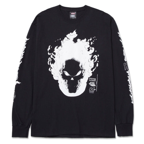 t-shirt huf GHOST RIDER L/S TEE - BLACK