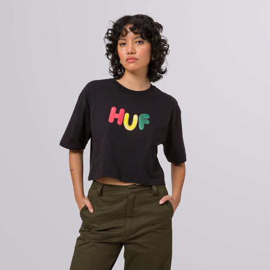 huf GUMMED S/S CROP TEE - BLACK foto 2