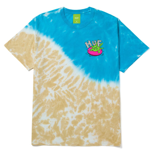 t-shirt huf LIFES A BEACH S/S TIEDYE TEE - BLUE/TAN