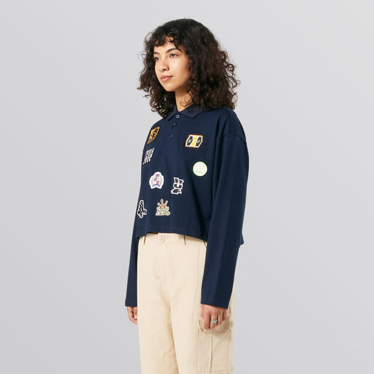 huf PATCHES L/S CROP POLO - NAVY foto 4