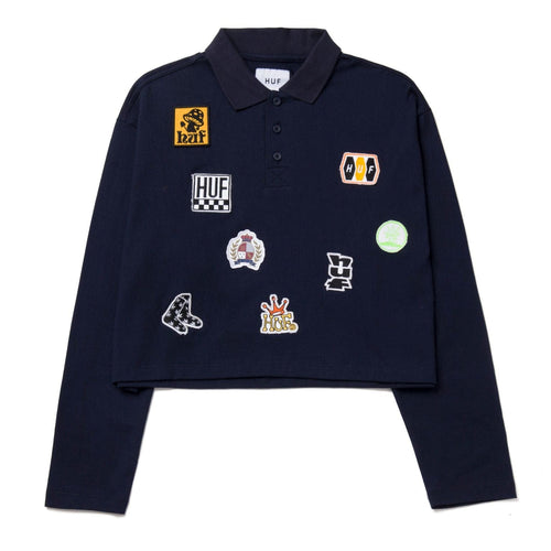 t-shirt huf PATCHES L/S CROP POLO - NAVY