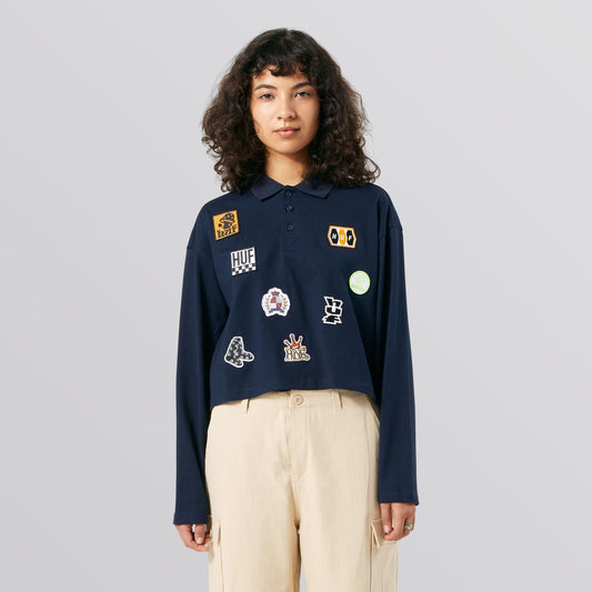 huf PATCHES L/S CROP POLO - NAVY foto 2