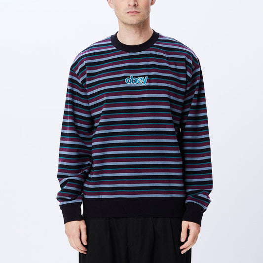 obey ANDEN STRIPE CREW SPECIALTY FLEECE - BLACK MULTI foto 1