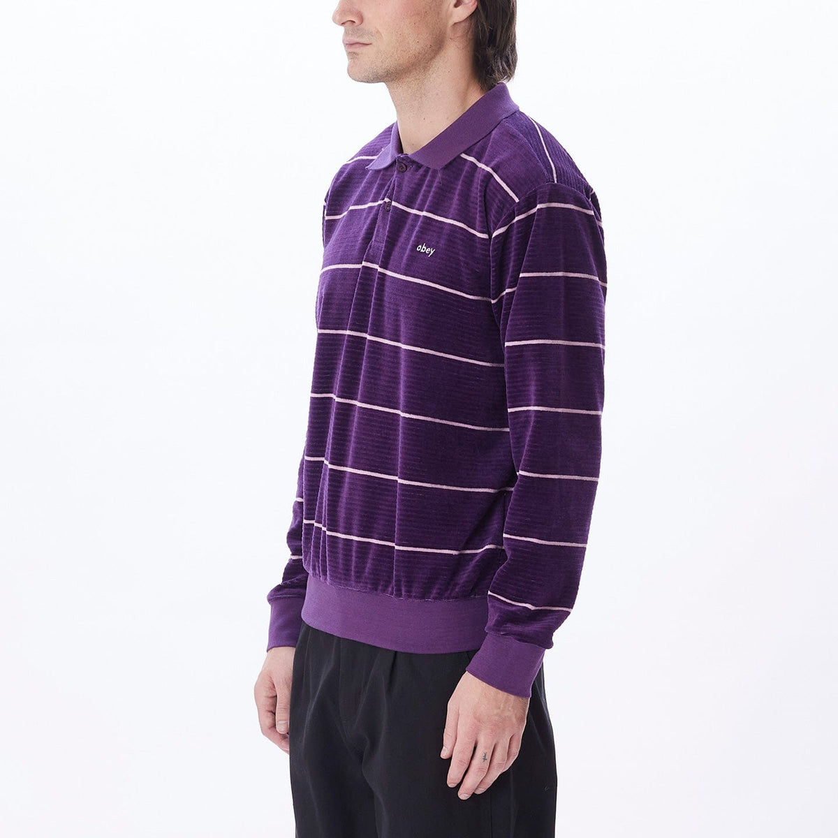 obey t-shirt ASTORIA VELOUR STRIPE POLO LS