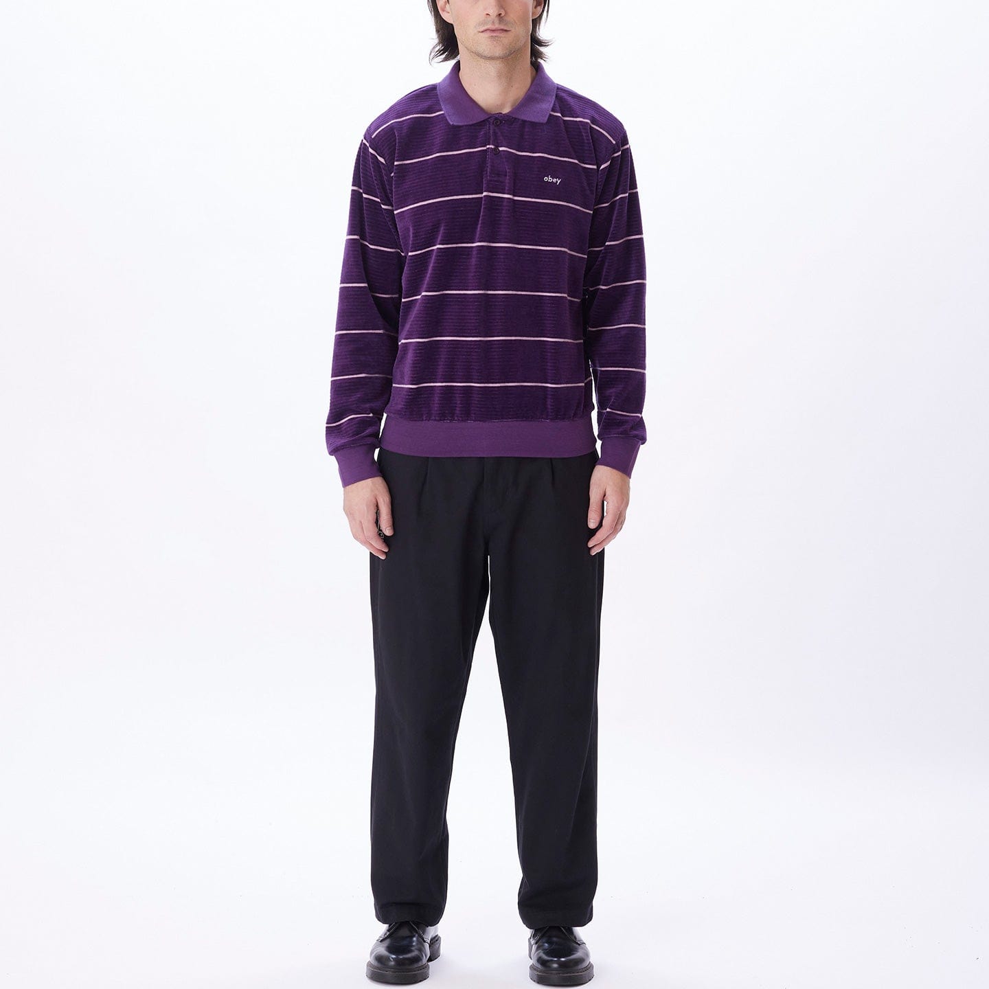 obey t-shirt ASTORIA VELOUR STRIPE POLO LS