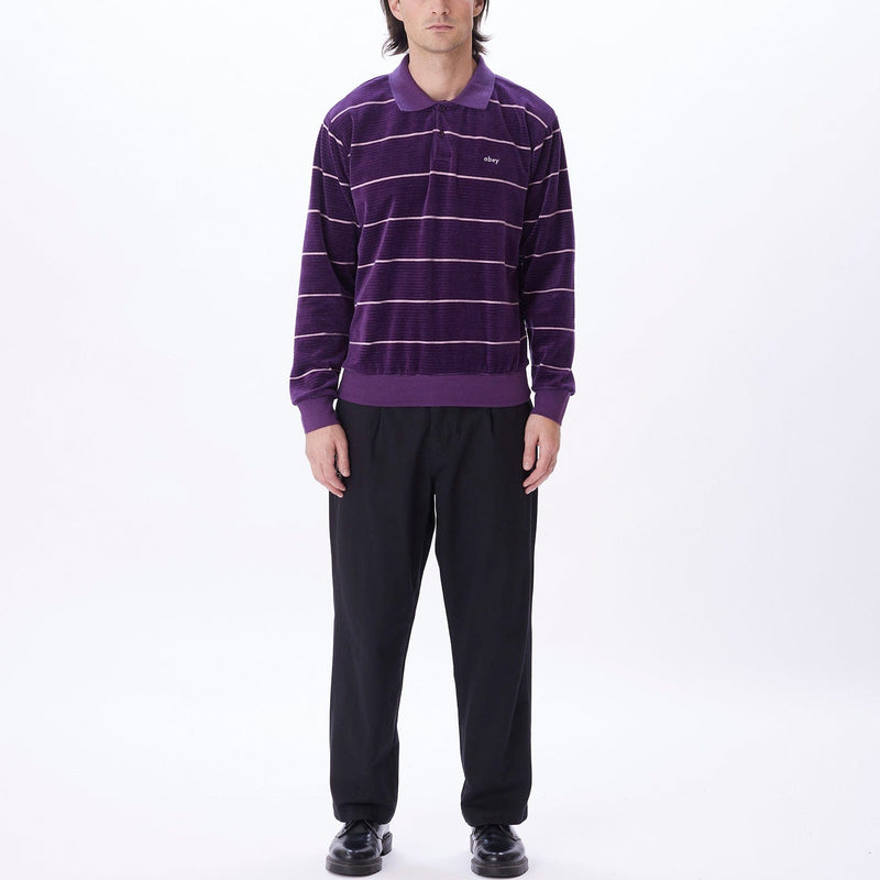 obey t-shirt ASTORIA VELOUR STRIPE POLO LS