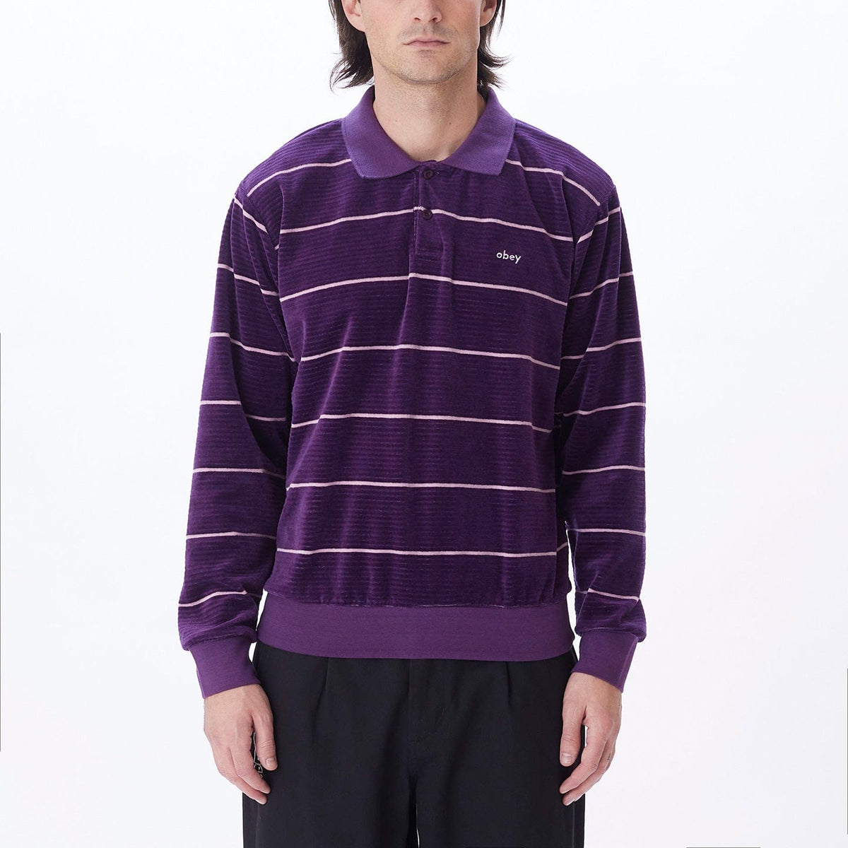 obey t-shirt ASTORIA VELOUR STRIPE POLO LS