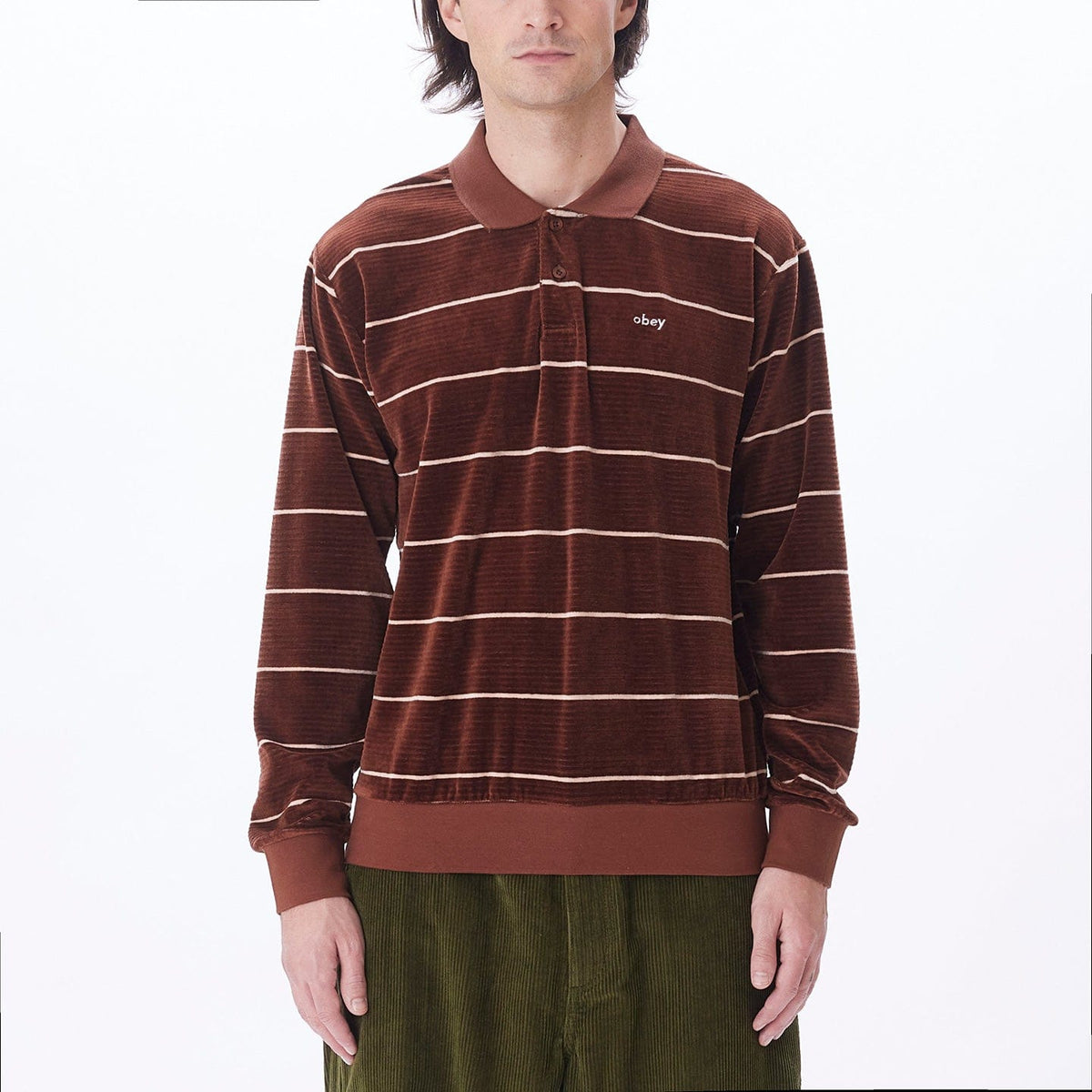 obey t-shirt ASTORIA VELOUR STRIPE POLO LS