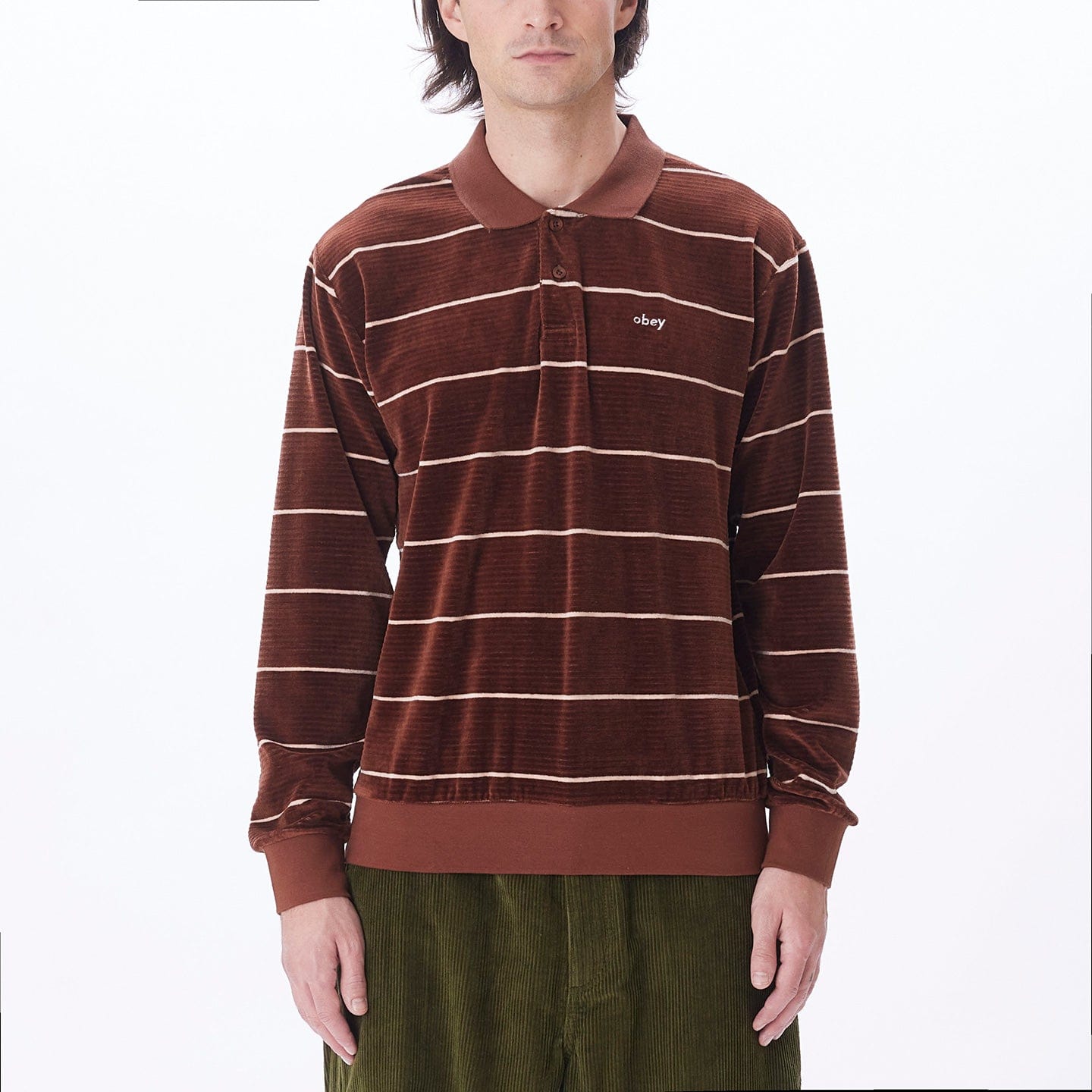 obey t-shirt ASTORIA VELOUR STRIPE POLO LS