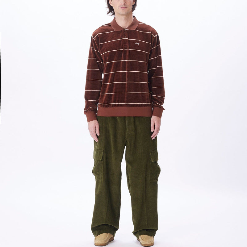 obey t-shirt ASTORIA VELOUR STRIPE POLO LS