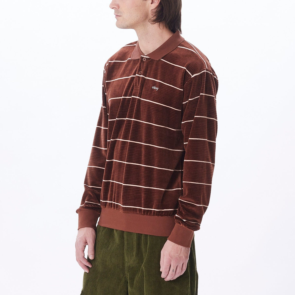 obey t-shirt ASTORIA VELOUR STRIPE POLO LS