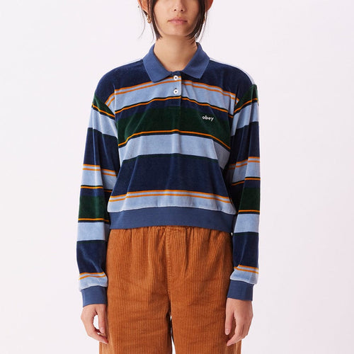 t-shirt obey GEORGIA POLO LS - DARK DENIM MULTI