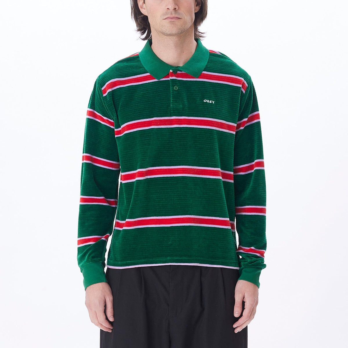 obey t-shirt HOLSTIEN VELOUR POLO LS