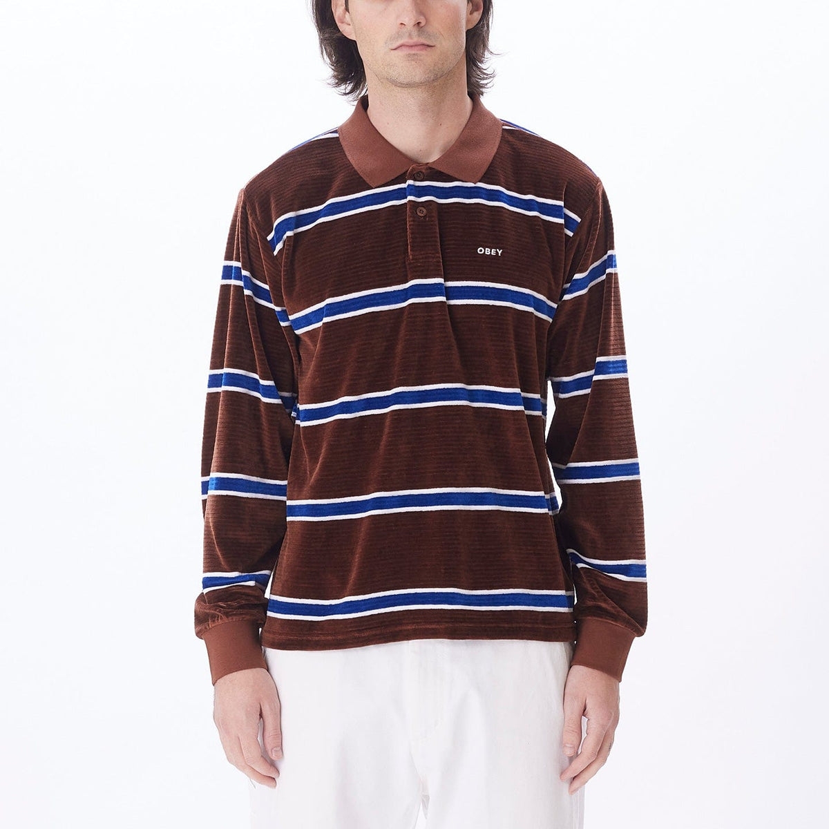 obey t-shirt HOLSTIEN VELOUR POLO LS