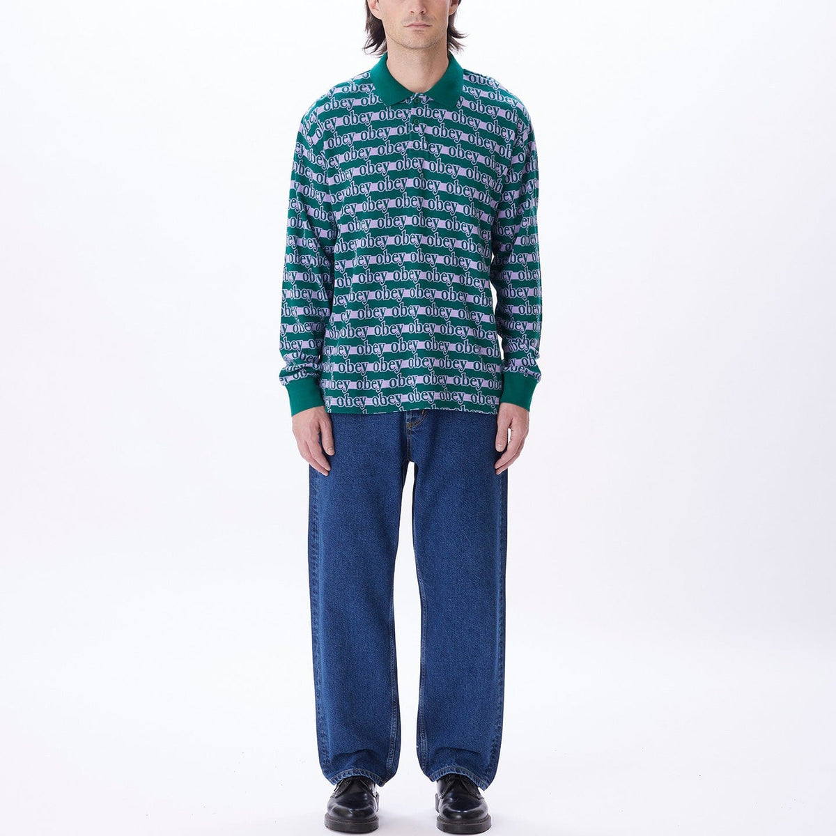 obey t-shirt INTERLOCK LOGO JACQUARD POLO LS